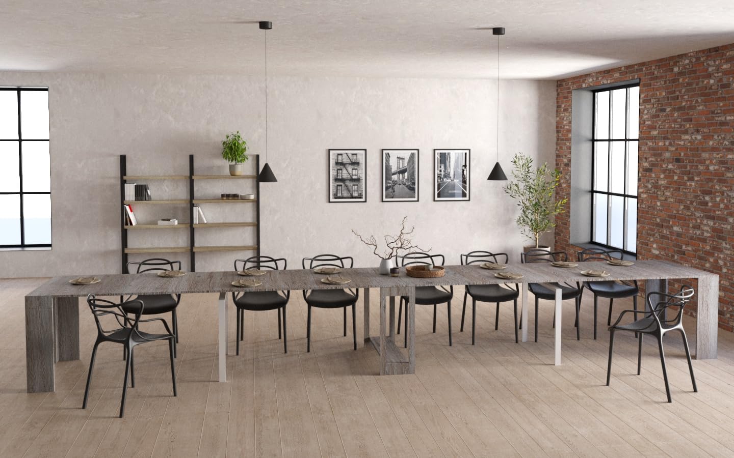 VE.CA - PLUTONE - Tavolo Consolle - Consolle allungabile Con Porta Prolunghe Allungabile da 70 a 590cm - Rovere vintage - Ideale come consolle ingresso, tavolo da pranzo, arredo - Made in Italy