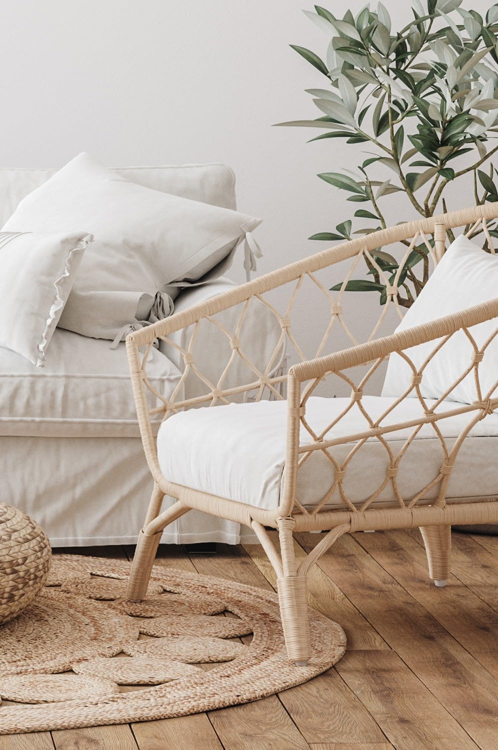 Runder Jute-Teppich Jemina handgemacht aus Jute in Natur-Beige 120 cm