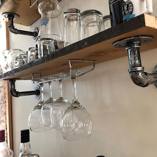 Miniatura 6 de Estante para copas de vino de 14 pulgadas, soporte para copas de vino de acero inoxidable con acabado cromado, soporte para copas colgantes para