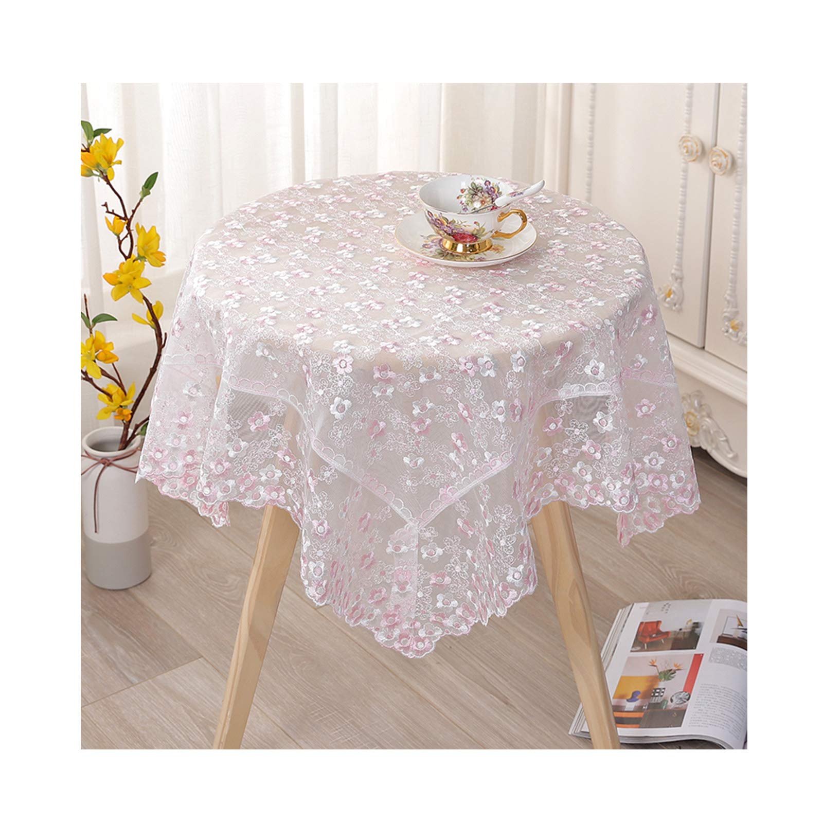 Nappe en dentelle brodée florale vintage couverture table anti-rides 105x155cm