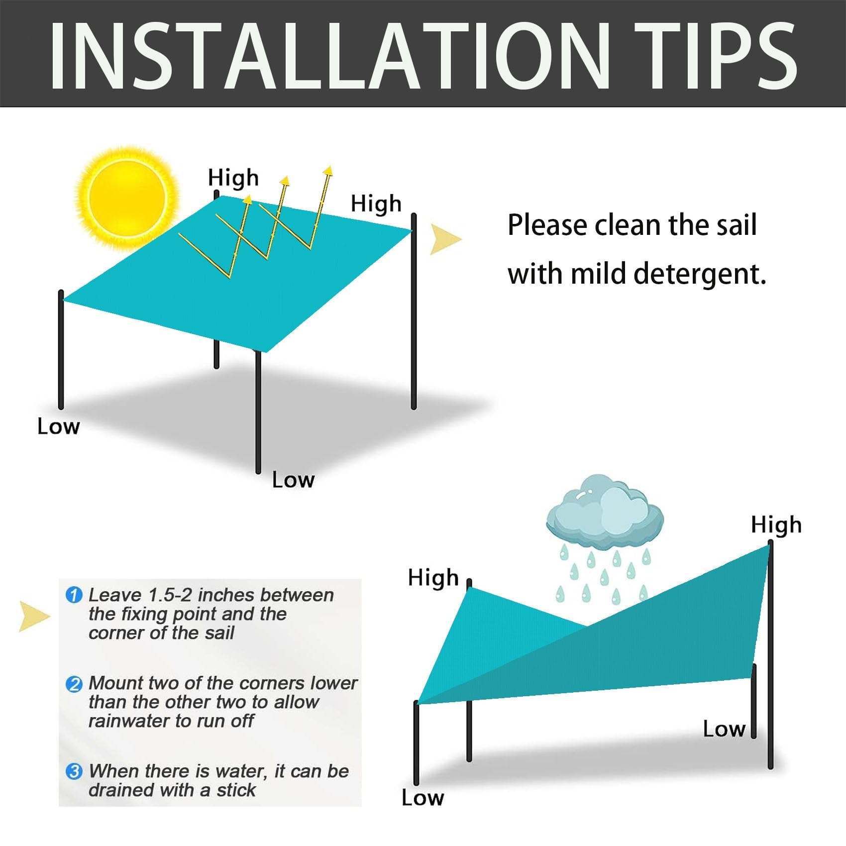 Sonnensegel Sonnenschutz 1 x 4 m 98% UV-beständig mit UV Schutz Sonnensegel Wasserdicht Sonnensegel mit Ösen für Garten Terrasse Camping, Himmelblau