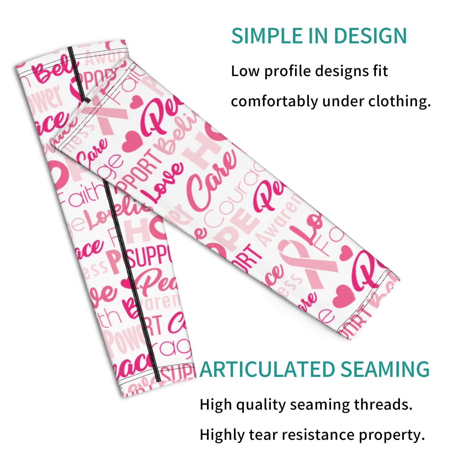 Salelf Breast Cancer Pink Ribbons Awareness (2) Arm Sleeves Cooling UV Sun Protection Sports Compression Sleeves for Men Women Golf Basketball Arm Sleeves