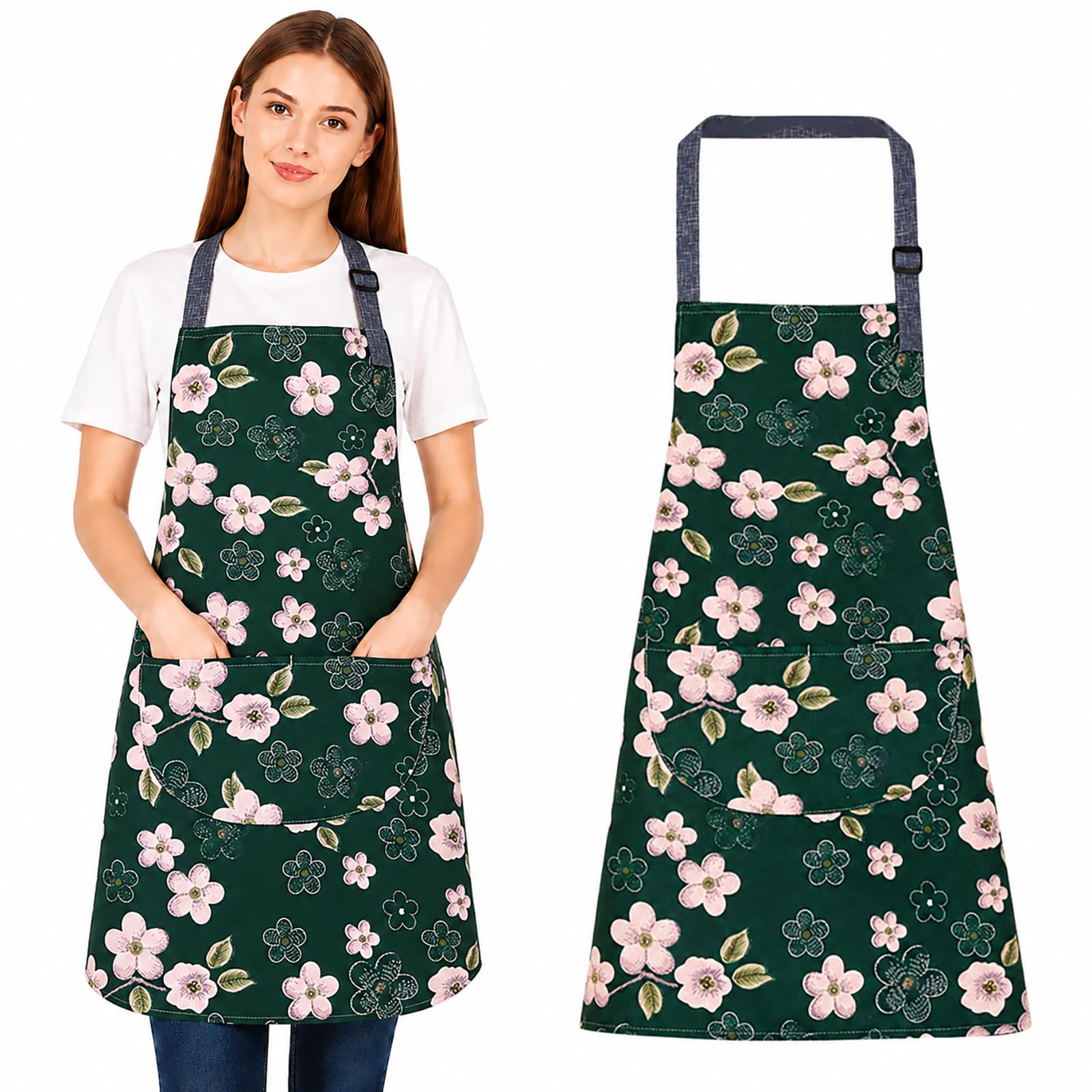 FAIRYGATE Kitchen Aprons for Women with Pockets Waterproof Cooking Apron Adjustable Neck Bib Floral Chef Ladies Baking Gardening A5732 โ image 1