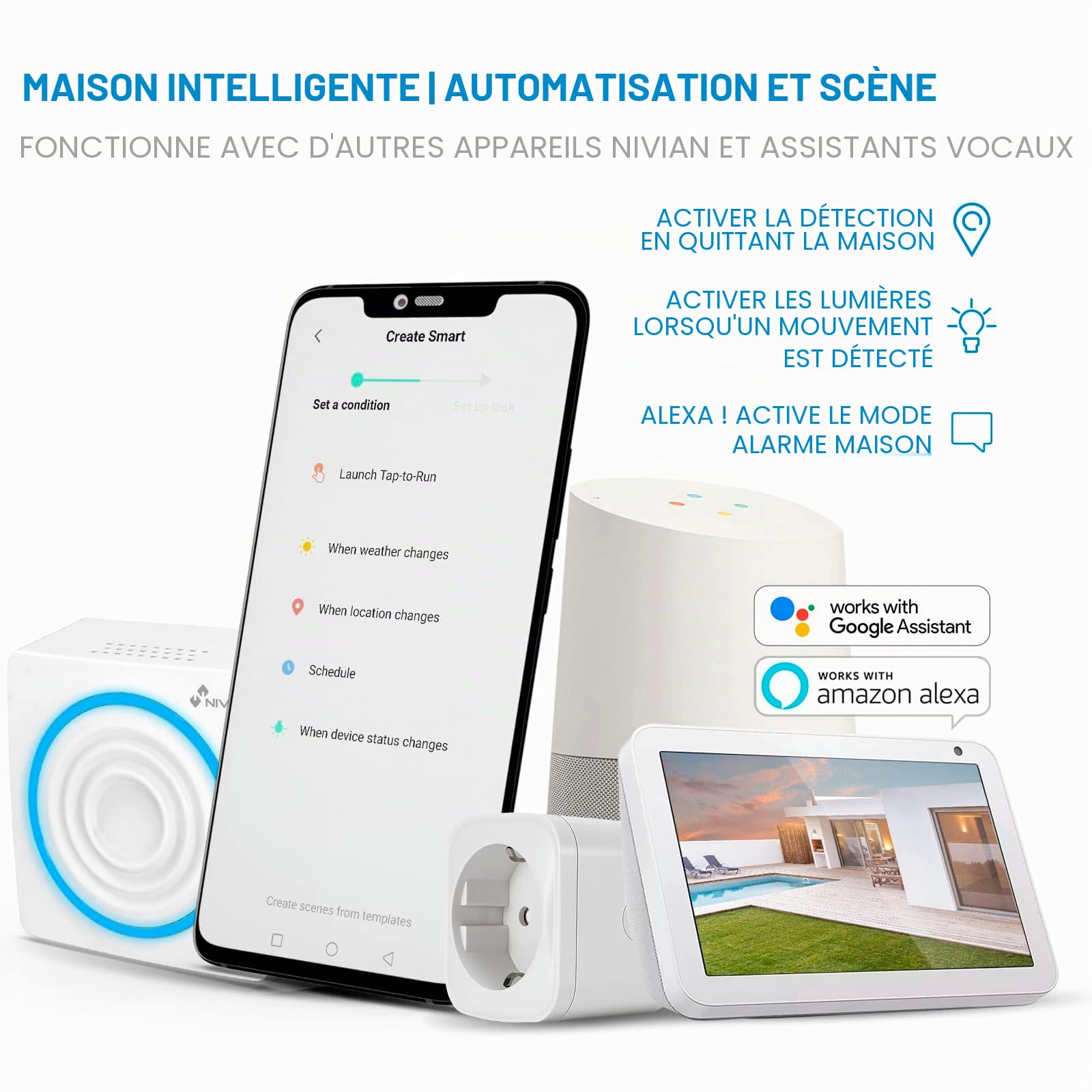 Système d'alarme Nivian pour la Maison et l'entreprise sans Frais mensuels | Kit d'alarme WiFi avec télécommande Via l'application Tuya | Fonction SOS | Installation Facile sans câbles
