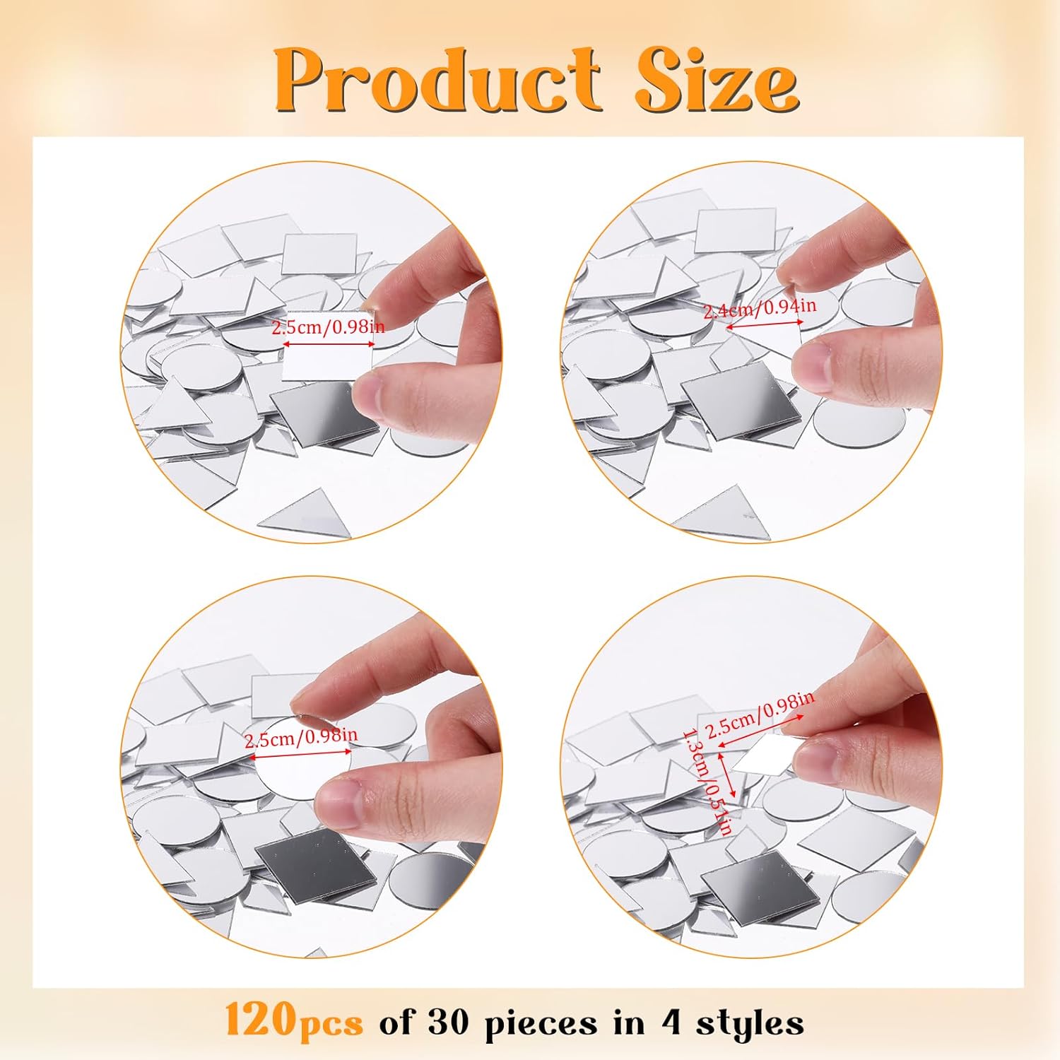 TIESOME 120 PCS 4 Shapes Mirrors for Crafts, 1 Inch Small Mirror Pieces for Crafts DIY Mini Mirror Mosaic Tiles Triangles/Squares/Rounds/Rhombus for Disco Ball Lamp Framing Decoration - Image 2