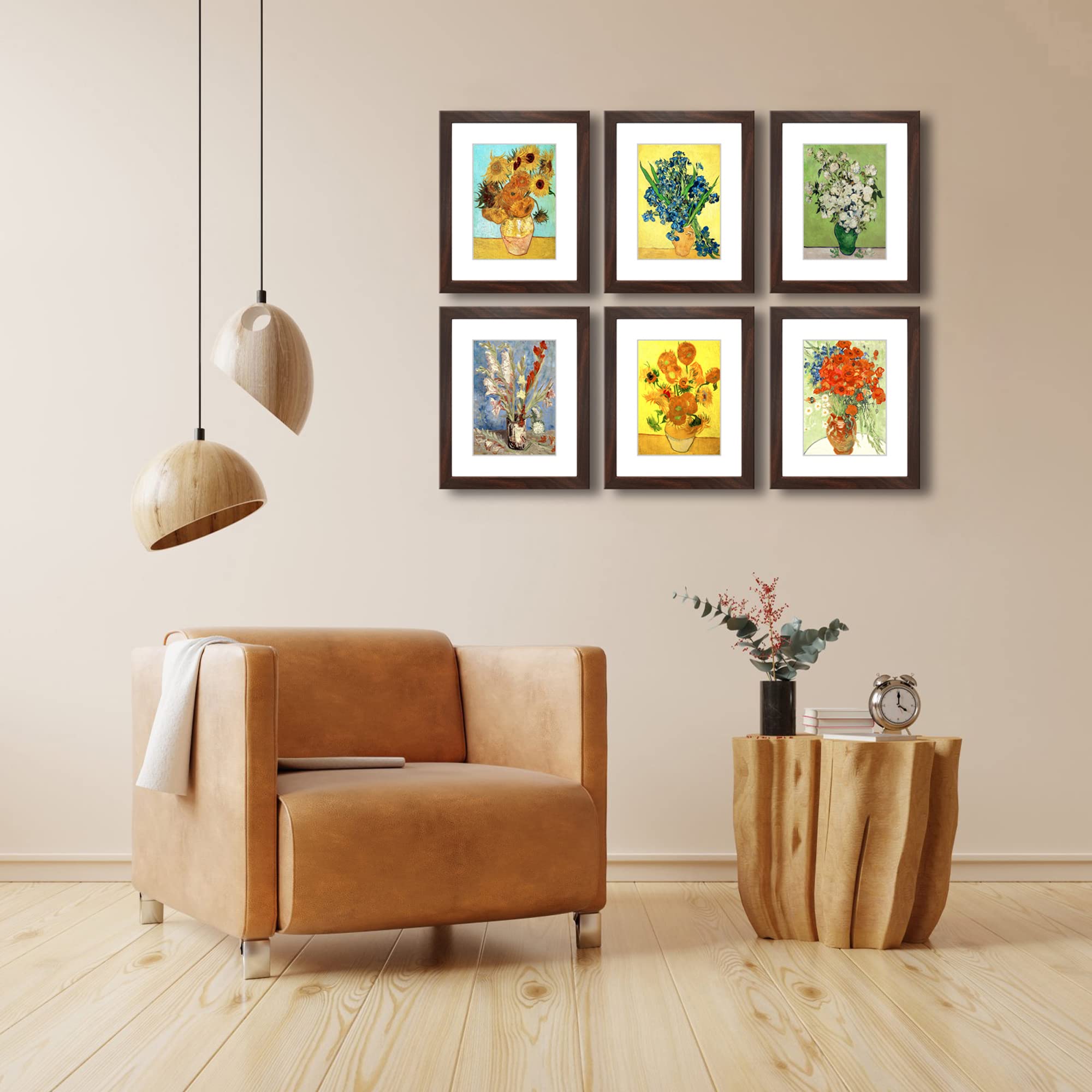 Zestaw 6 ramek na zdjęcia 8 x 10 z prawdziwym szkłem do zdjęć 15 x 18 cm z matą lub 8 x 10 bez maty, galerii ściennej lub stołowej, ramki na zdjęcia, orzech włoski