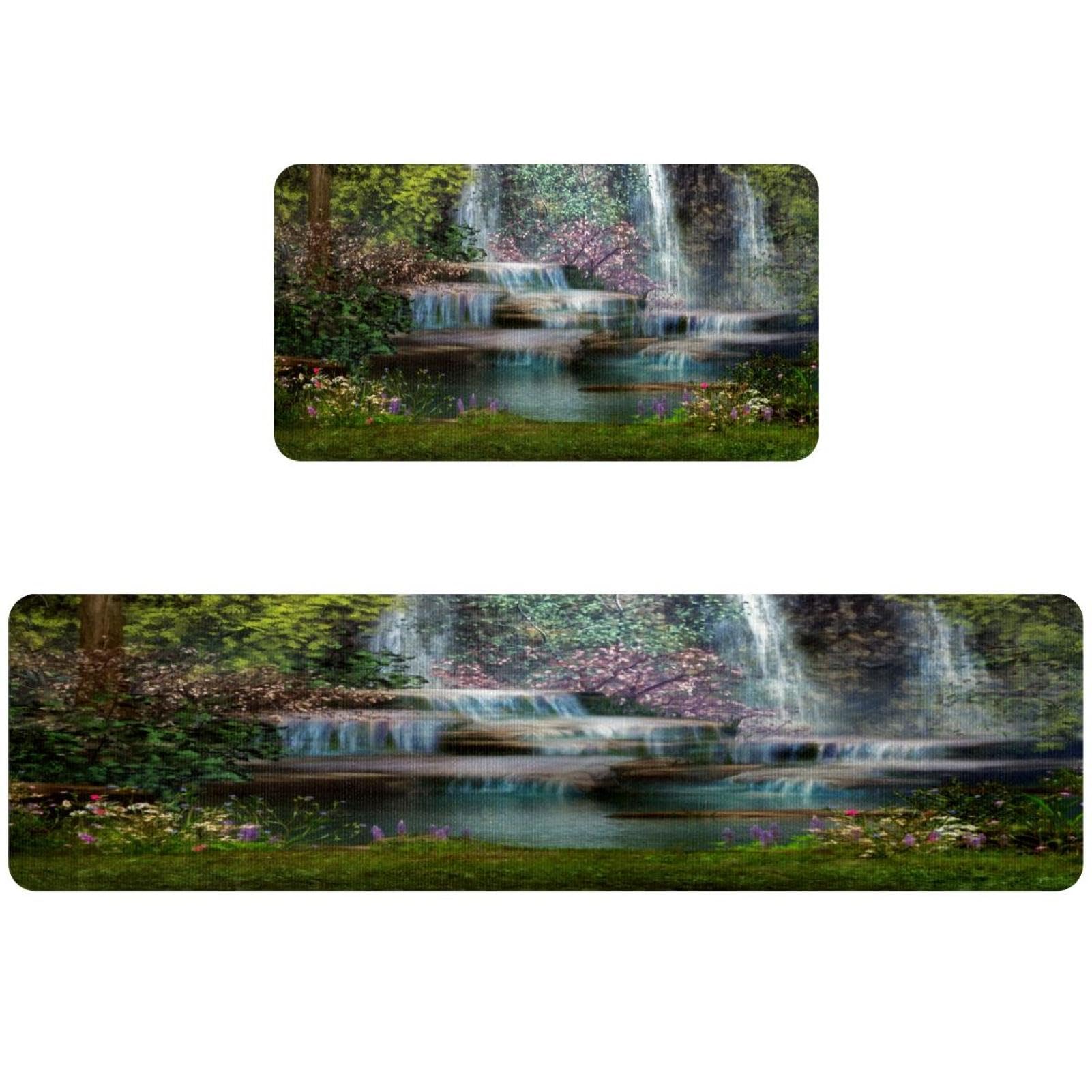 Tapis de cuisine motif cascades lot de 2 pour embellir la buanderie et le couloir