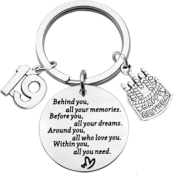BEKECH Birthday Keychain 18th 30th 40th 50th Birthday Gift Behind You All Memories Before You All Your Dream