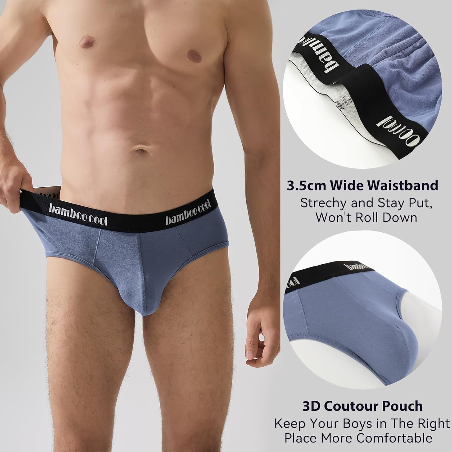 BAMBOO COOL Men's Tagless Briefs Coverd Waistband Comfort Soft Underwear with Contour Pouch Breathable Underpants, Multipacks - Image 3