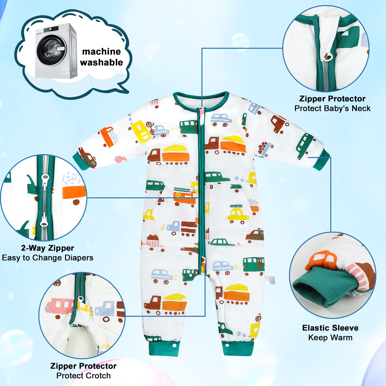 MOEMOE BABY Termostatico Sacco Nanna con piedini, 2,5 Tog Sacco Nanna invernale a maniche lunghe, Sacco a pelo con gambe, S/Baby altezza 65-75cm