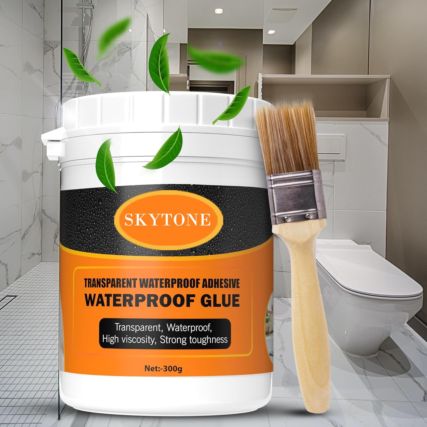 SKYTONE Crack Seal Glue 300gm with Brush Transparent Waterproof Glue for Roof Leakage Crack Seal Agent Roof Water Leakage Solution Water Proof Glue Transparent Glue Waterproofing (1)