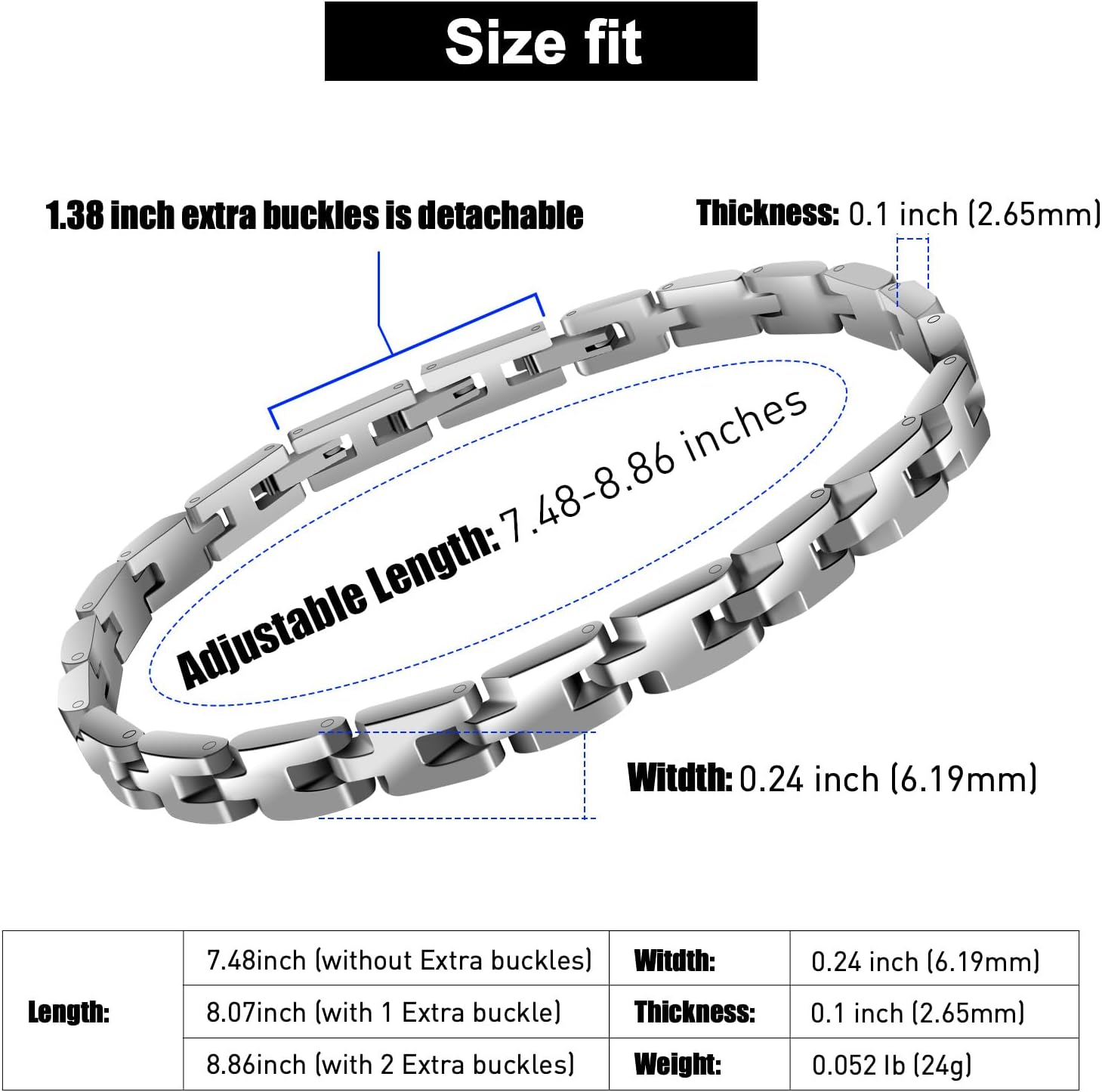 Mens Bracelet Stainless Steel, Classic Square Link bracelets for men, Fashion and Charm Jewelry Bracelet, Adjustable Fold Over Clasp Link Bracelets for Men Husband Father Boyfriend