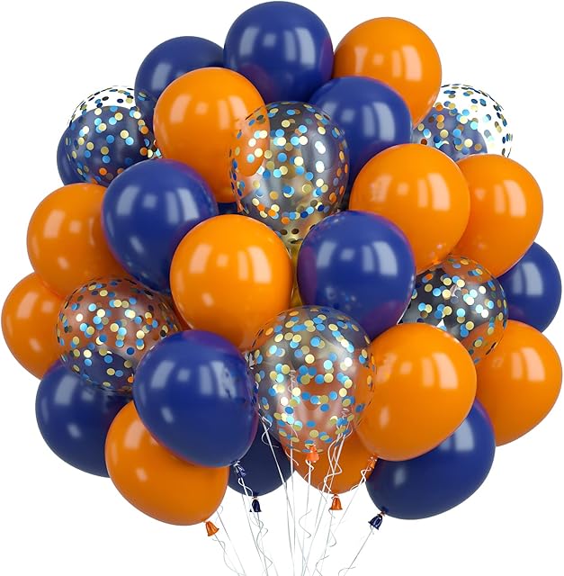 Blue Orange Balloons Set, 30Pack Halloween Orange Birthday Balloons, Space Balloon Latex Balloons Blue Gold Confetti Balloons Party Decoration for Halloween Space Party Theme Birthday Party Supplies
