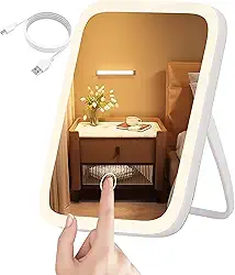 Espelho de Maquiagem Ajustável de Três Cores,Espelho de Maquiagem Ajustável de Brilho de Três Cores com Luzes,Adequado para Viagens, Família(Branco)