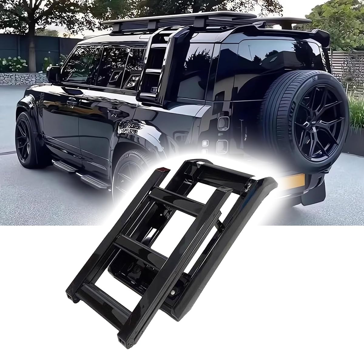 Gloosy Black Side Access Ladder fit for Land Rover Defender 110 90 130 2020-2025 2024 Rack Side Window Roof Step Ladder