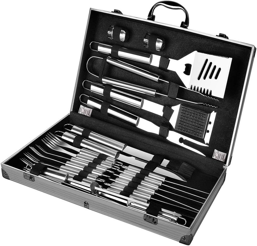 BBQ Tools Set Barbecue Extra Strong Stainless Steel Utensils with Aluminum Storage Case-Barbecue Kit Men Outdoor Grill Kit for Dad Father's Gift (24)