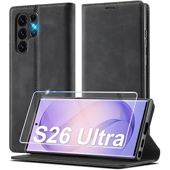 Ailicici Handyh lle f r Samsung Galaxy S26 Ultra H lle Leder Mit Schutzfolie f r Samsung Galaxy S26 Ultra Klapph lle Ledermaterial Kartenfach RFID-Blockierung Wallet Case Flip Klappbar Schutzh lle
