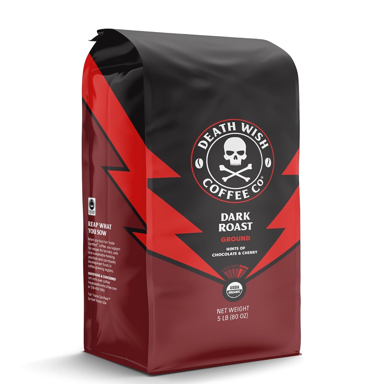 Death Wish Coffee, Dark Roast Ground Coffee, USDA Organic and Fair Trade, 80 oz