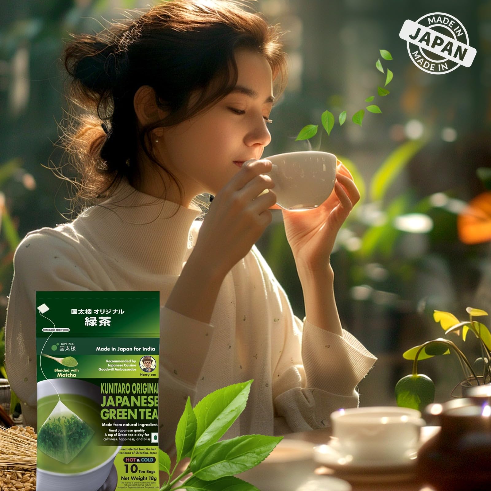 茶 nekorinS Kunitaro Original Japanese Green Tea with Matcha - Pack of 20 (10