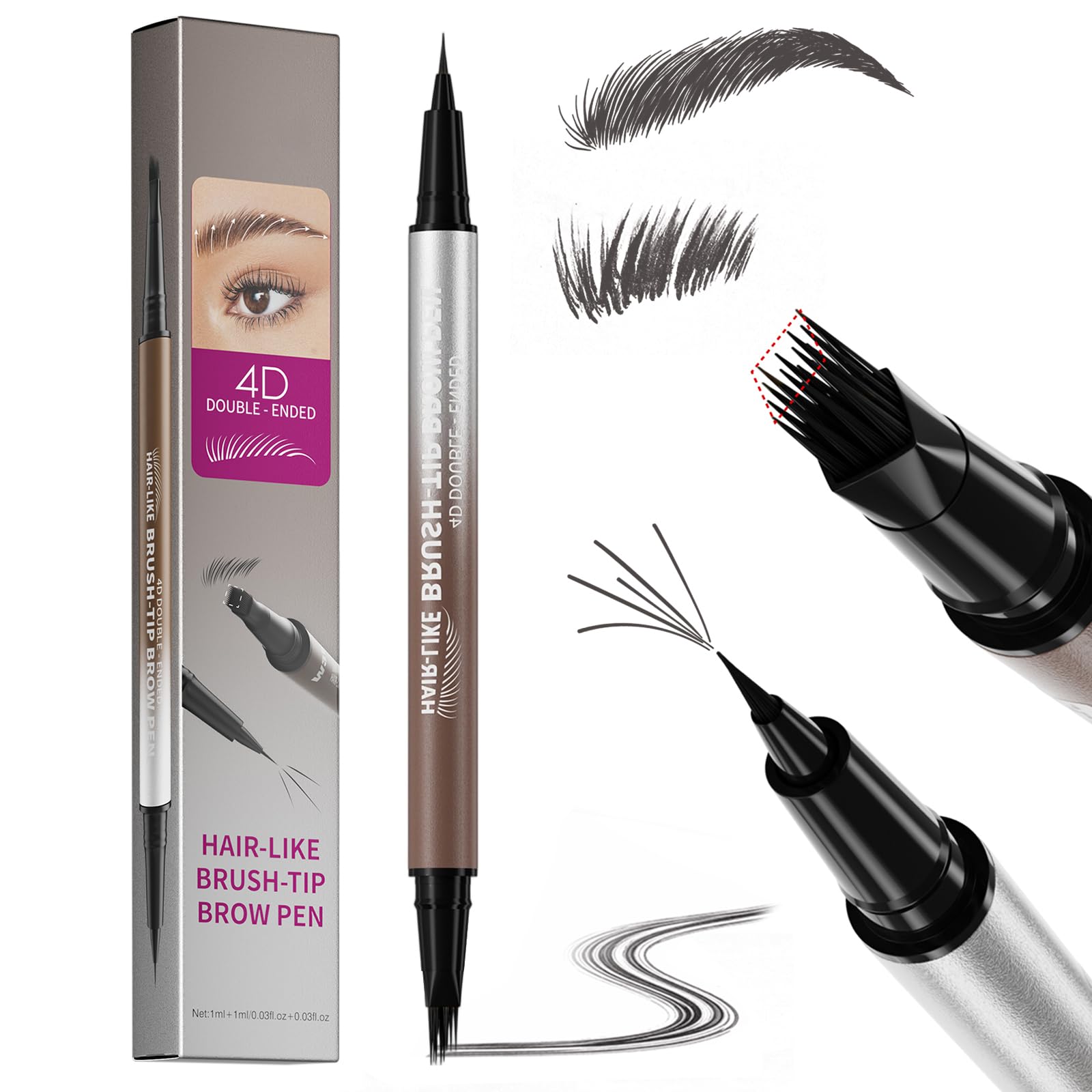 Erinde 2-in-1 Dual-Ended Microblading Augenbrauenstift, 4D Eyebrow Pencil mit 2 Spitzen, Wasserfest & Wischfest, Langanhaltende Farbe, Leichtes Auffüllen, Natürlich haarähnliche Brauen #05