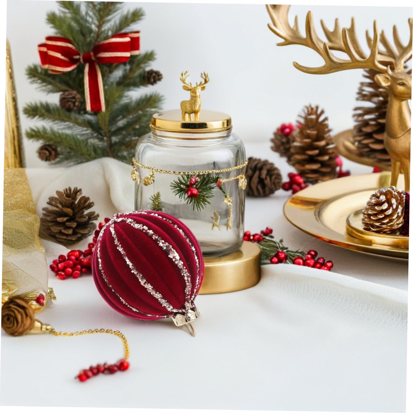 16 Piezas Bolas de Navidad Bolas Inastillables con Acabado Aterciopelado Rojo para Decoración Colgante Árbol Festivo Hogar