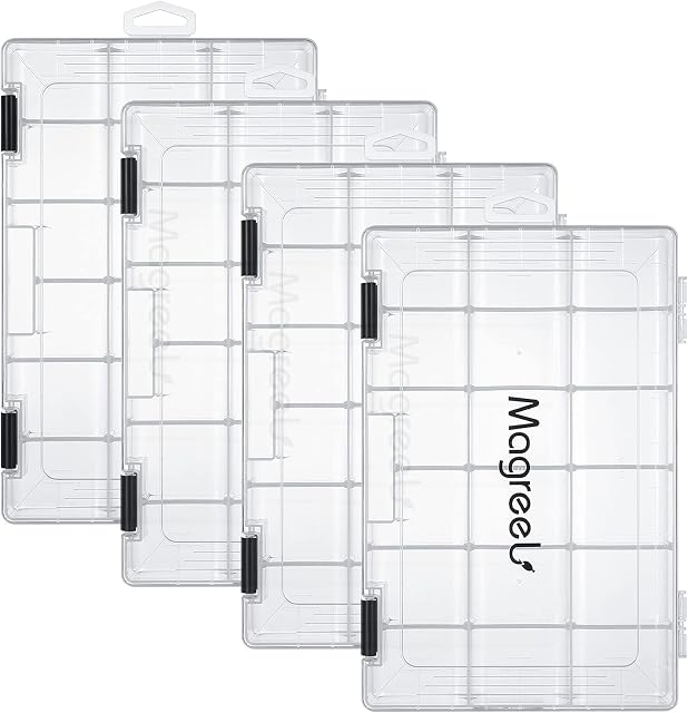Fishing Tackle Box 4-Pack Transparent Plastic Box Storage Organizer Box with Adjustable Dividers for Jewelry Beads Earring Container Tool Fishing Hook Small Accessories 18 Grids