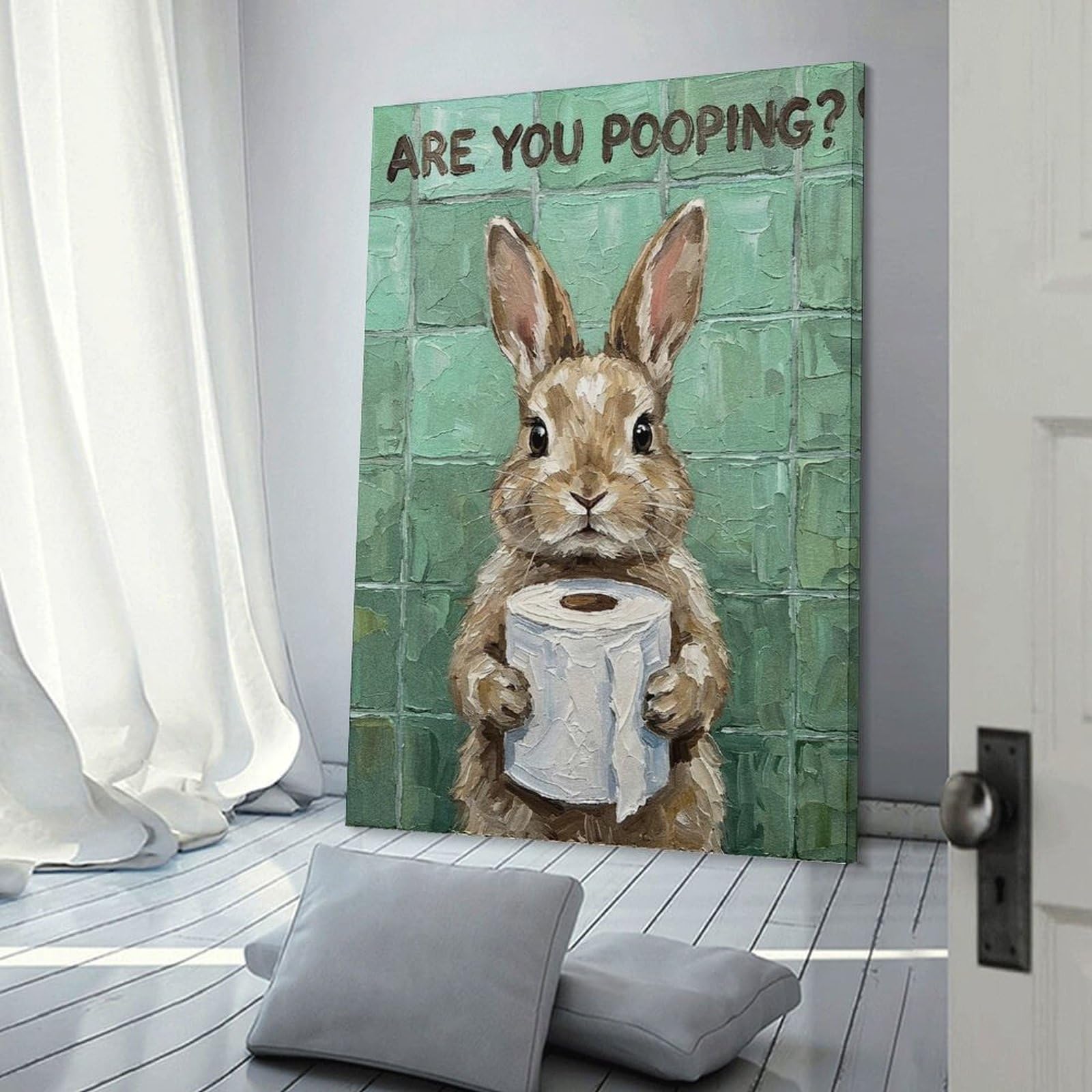 Junmoney Frame-Style-14 Are You Pooping Rabbit Painting Canvas Wall Decor, 12X18inch(30X45cm), For Wall Displays, Bedrooms Or Room Updates, Wall Decor Suited To Curated Displays