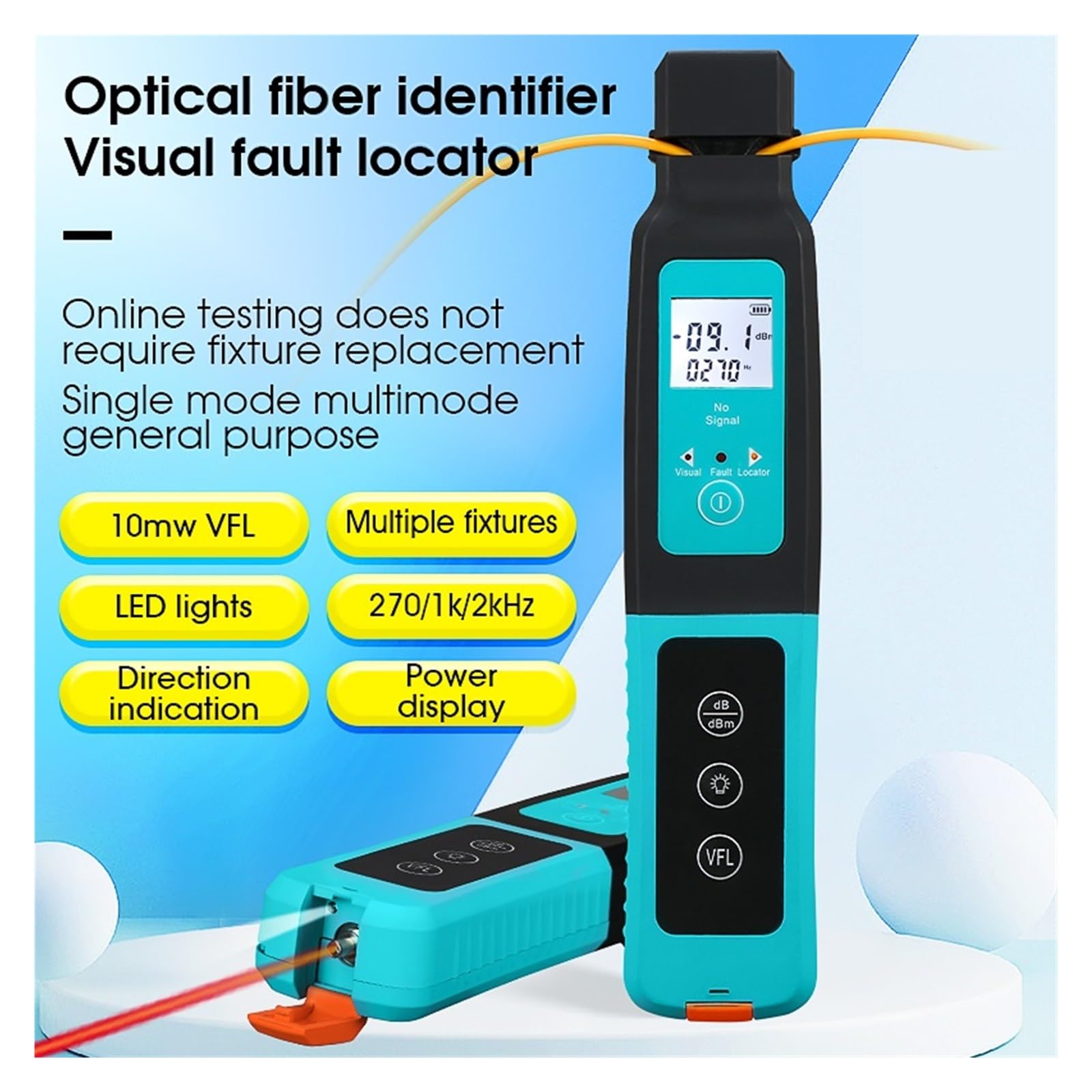 Testeur Fibre Optique Identificateur De Fiber Optique En Direct, Avec Localisateur Visuel Défauts Intégré 10mw, 800-1700nm SM MM