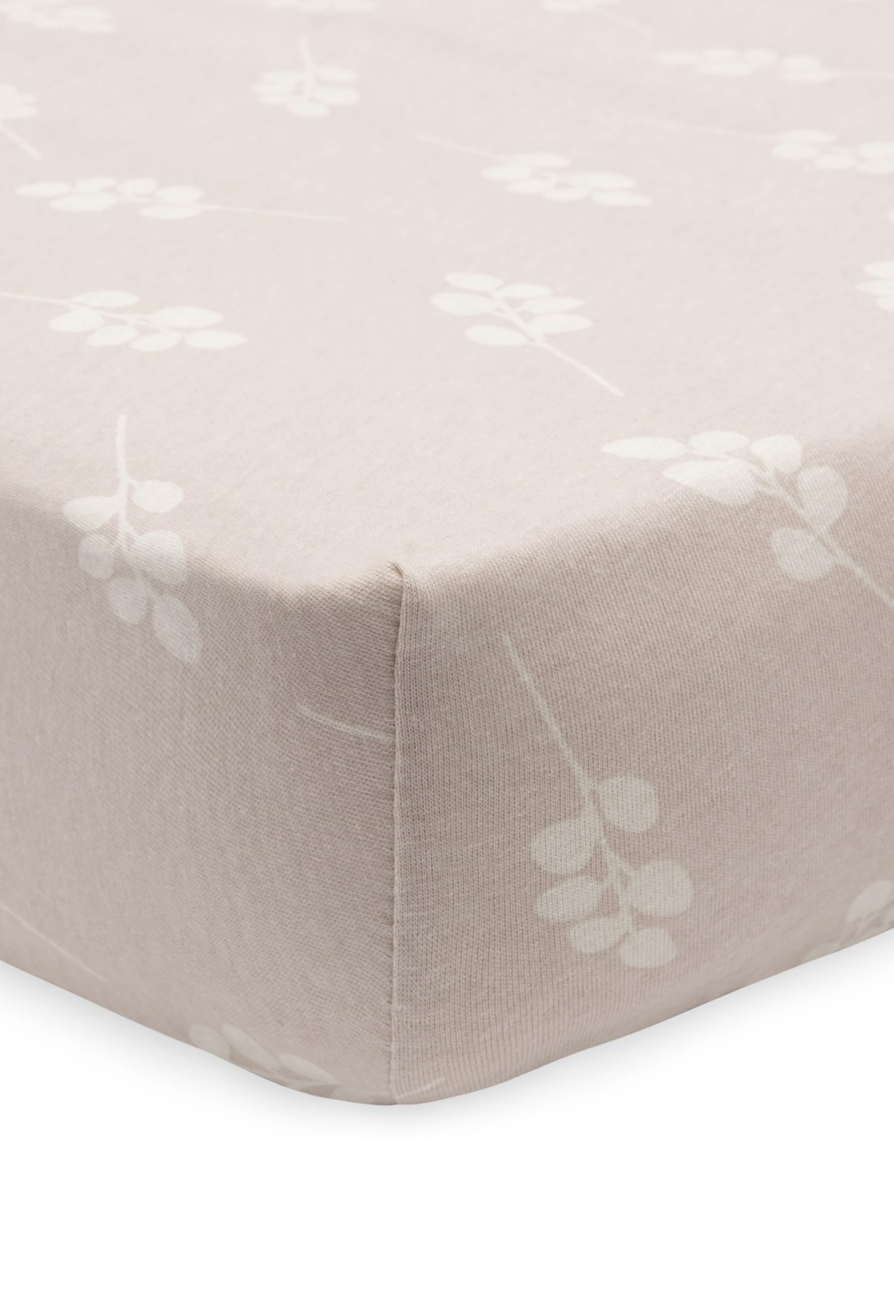 Jollein Prześcieradło dżersejowe z gumką – do łóżeczka dziecięcego – Twig, Wild Rose – 60 x 120 cm – 100% bawełna – prześcieradło z gumką – beżowe z gałązkami brudnego różu