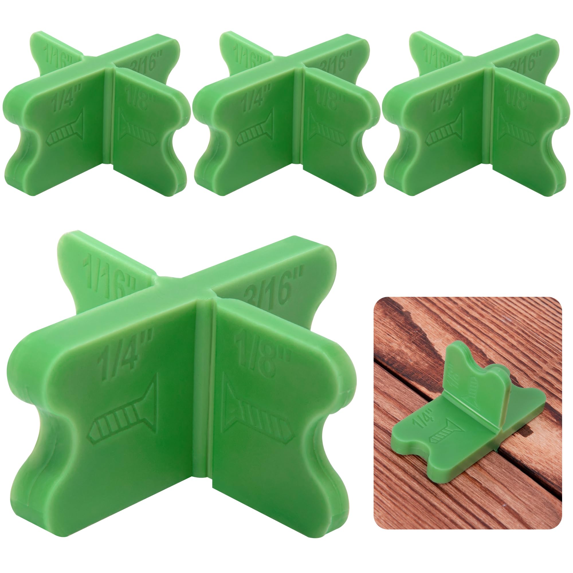 Nkiy Quen 4 Pcs ABS Deck Spacer Tools,4 Thicknesses Deck Board Spacers(1/16", 1/8", 3/16", 1/4"),Green Deck Spacers Assorted for Pressure Treated
