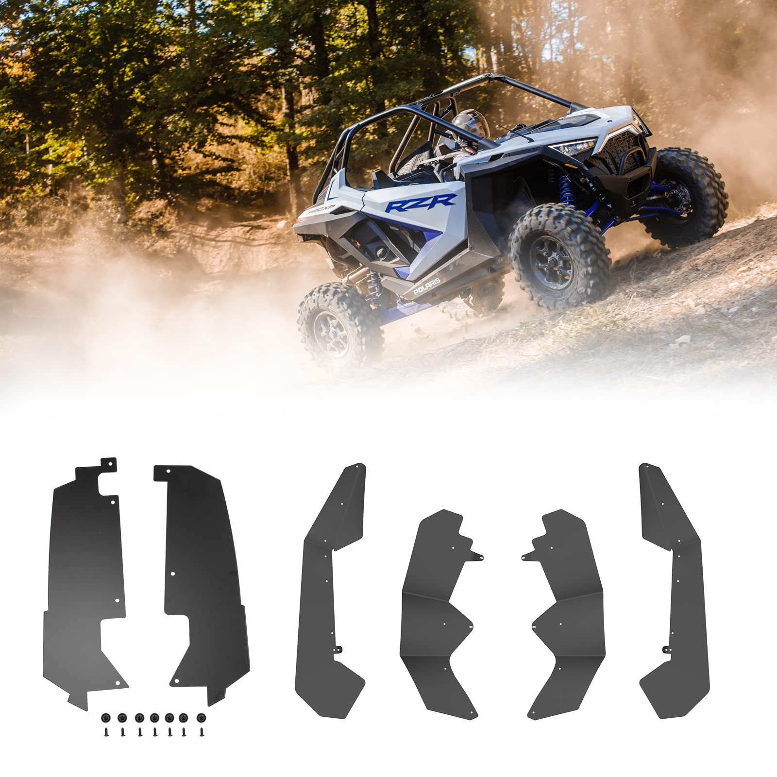 ( incomplete 4pcs only ) A & UTV PRO Mud Flaps & Rear Wheel Well Block Offs Kit for Polaris RZR PRO XP/XP 4 2020 2021 2022 2023 2024, Inner Splash Extender Fender Flares Gaps Inserts Mud Guards Extension Accessories, 6PCS