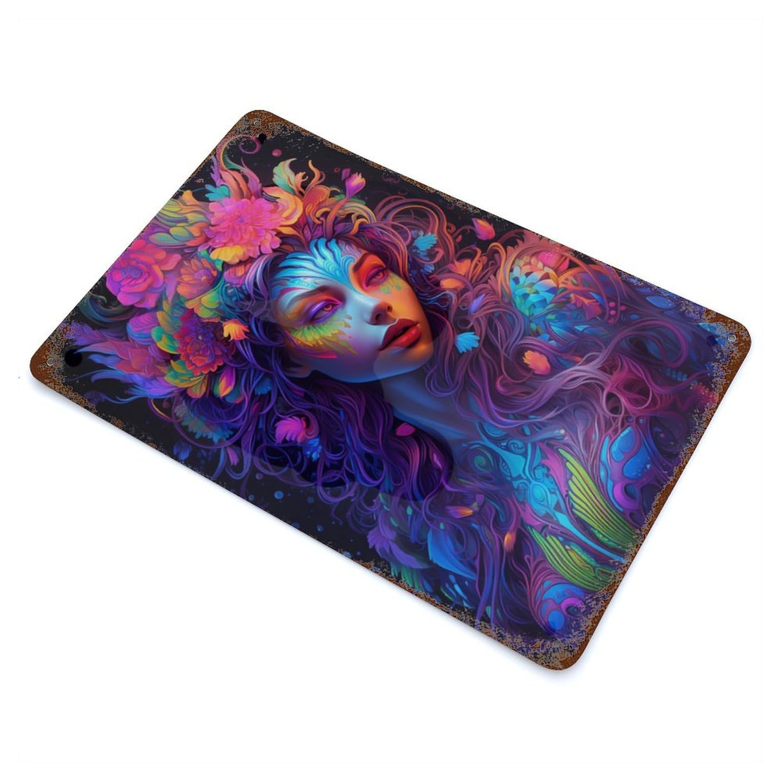 Psychedelic Girl No4 Rusty Metal Tin Sign 11.8"x7.9", for Basement, Hobby Room And Garage Decor, Retro Wall Decor