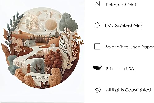 Vista 11 de Impresión artística del árbol del estado de Wisconsin, póster de Wisconsin para decoración de pared, póster de viaje de mapa del estado de Wisconsin
