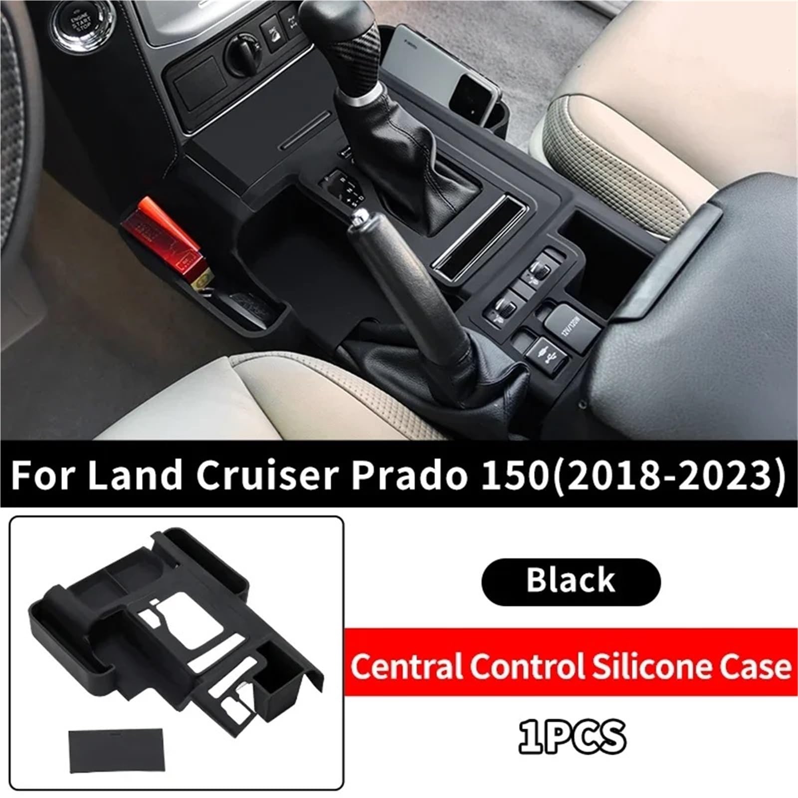 Apoyabrazos para coche Funda protectora de silicona para consola central, compatible con Toyota Prado 150 LC150 2010-2023.(Black 2018-2023)