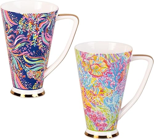 Miniatura 8 de KAMMAK Tazas de café de cerámica de 20 onzas de alto, juego de 2 tazas grandes novedosas con asa, tazas de té vintage, taza de capuchino para café