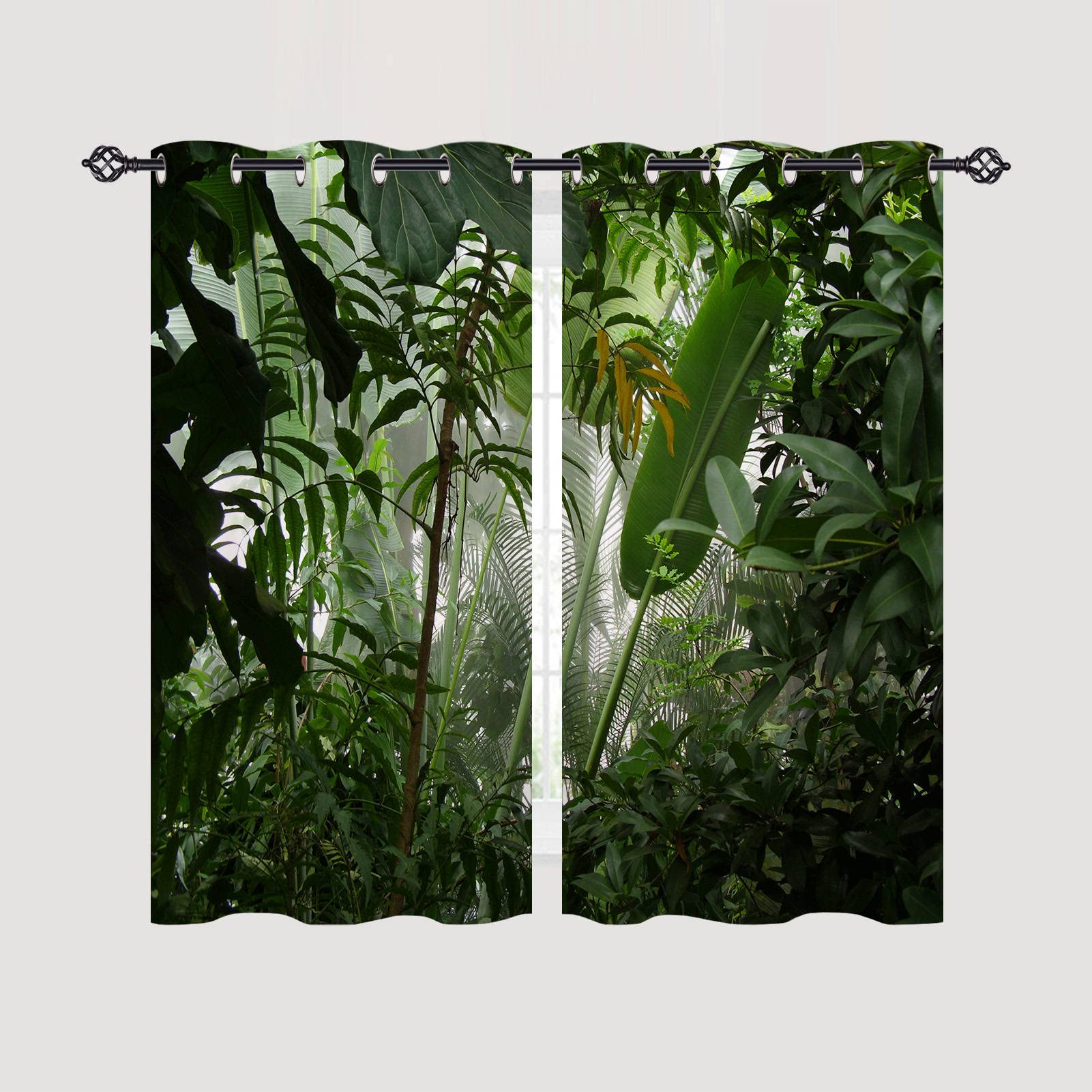 ANHOPE Tropical Curtains Eyelet Soft Thermal Blackout Curtains Misty Jungle Rainforest Forest Scene Print Pattern Ring Top Soundproof Window Drapes for Bedroom Living Room 46 x 54 Inch Drop 2 Panels - Image 2