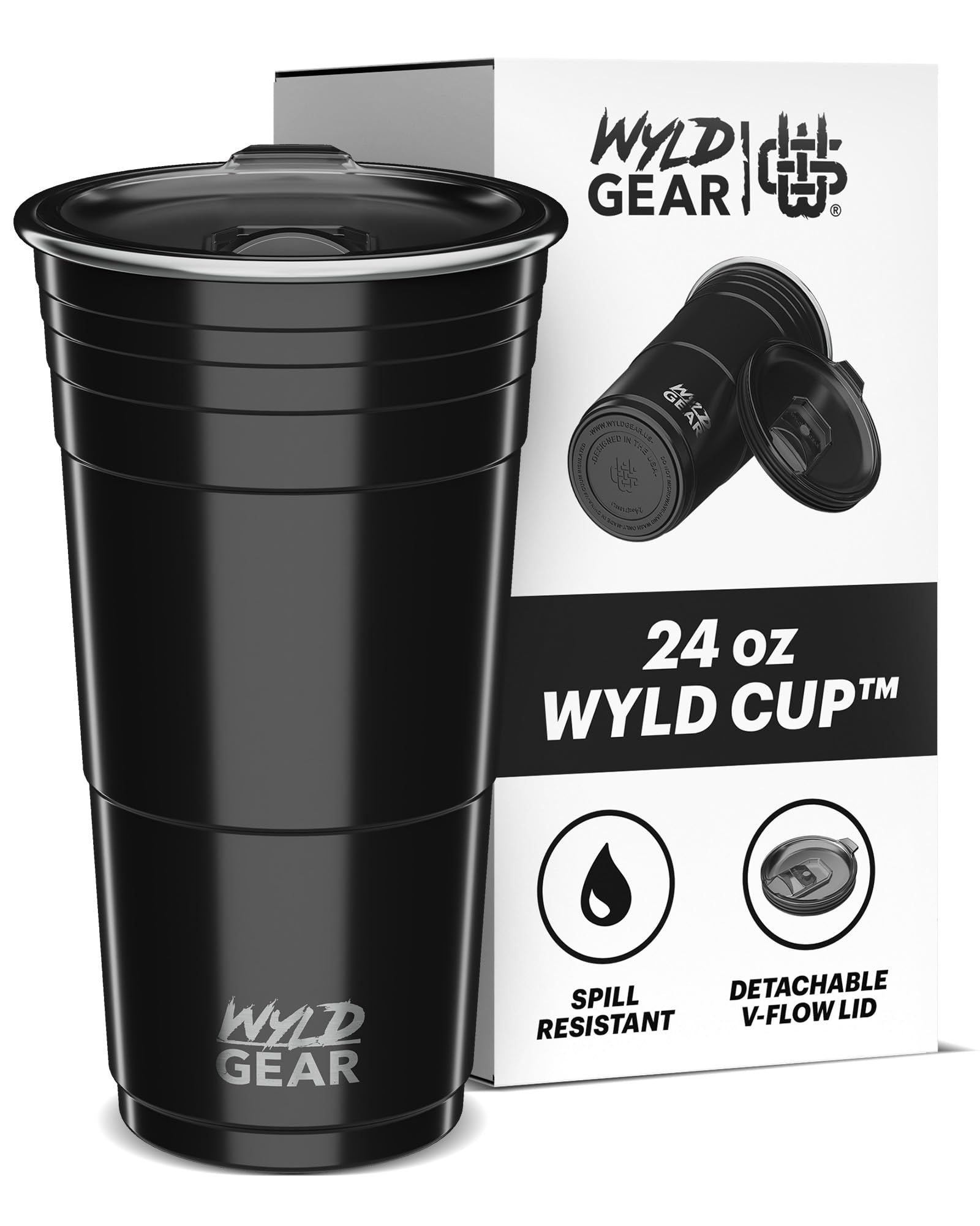 Wyld Gear Wyld Cup - Stainless Steel, Vacuum Insulated Tumbler Party Cup with Lid - 24oz Black