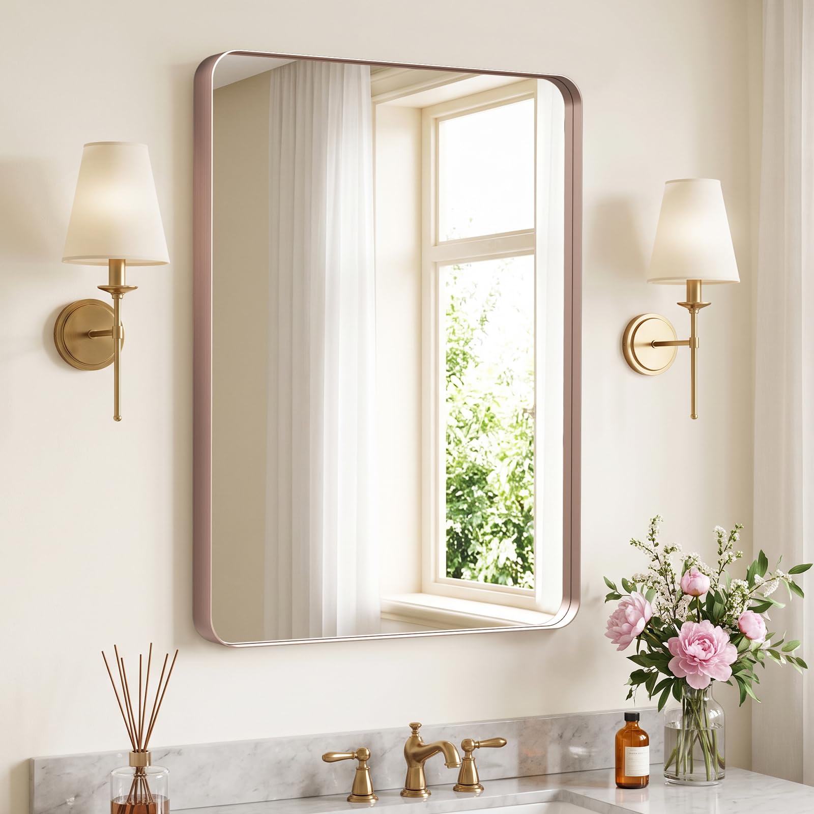 Kosmonia 30x22 Inch Bathroom Vanity Mirror Brushed Rose Gold