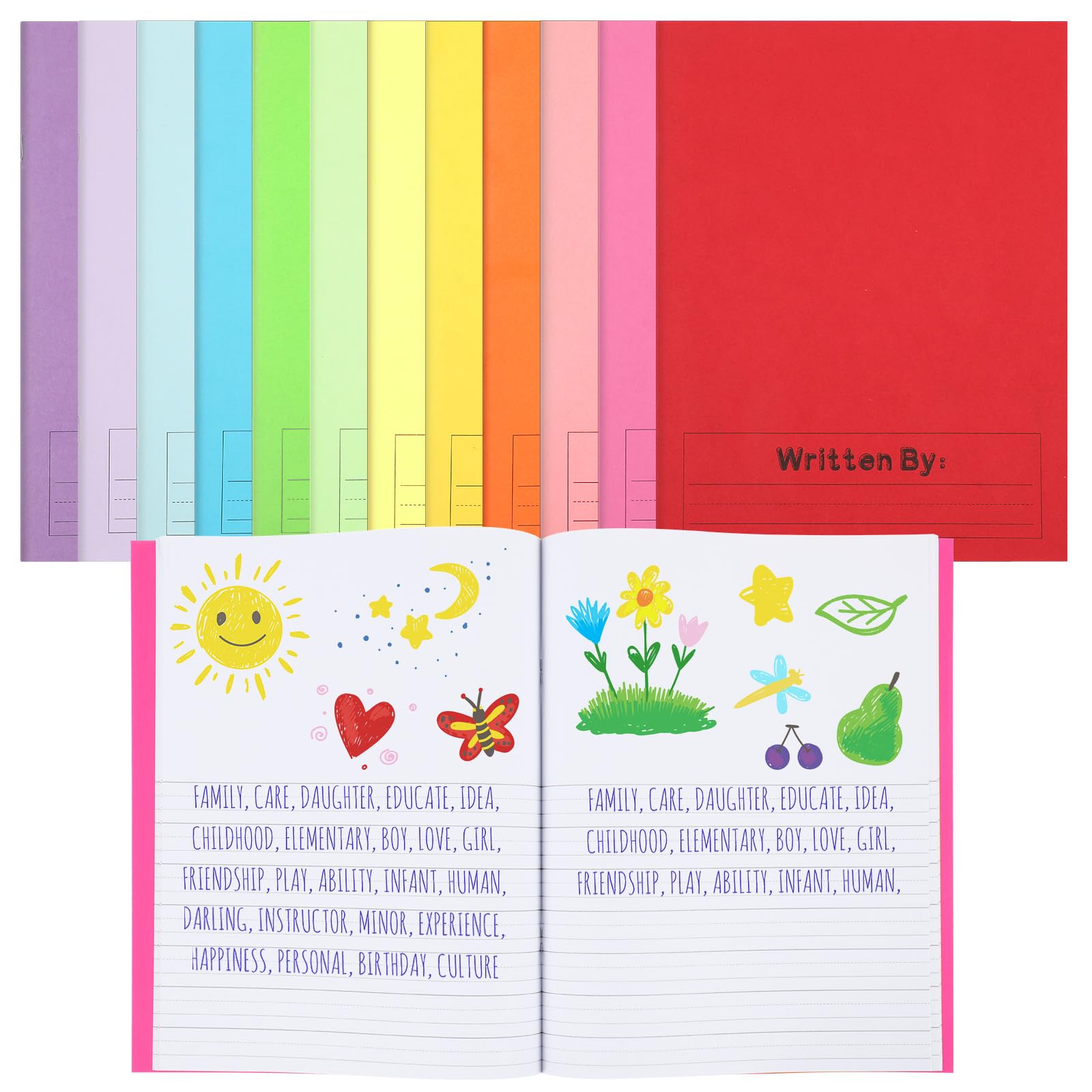 Henoyso Lot de 12 carnets de composition primaire K-2 9 3/4 x 7 19 cm Livre d'écriture vierge pour enfant pour écrire des histoires, dessiner et écrire un journal d'écriture de 60 pages Fournitures