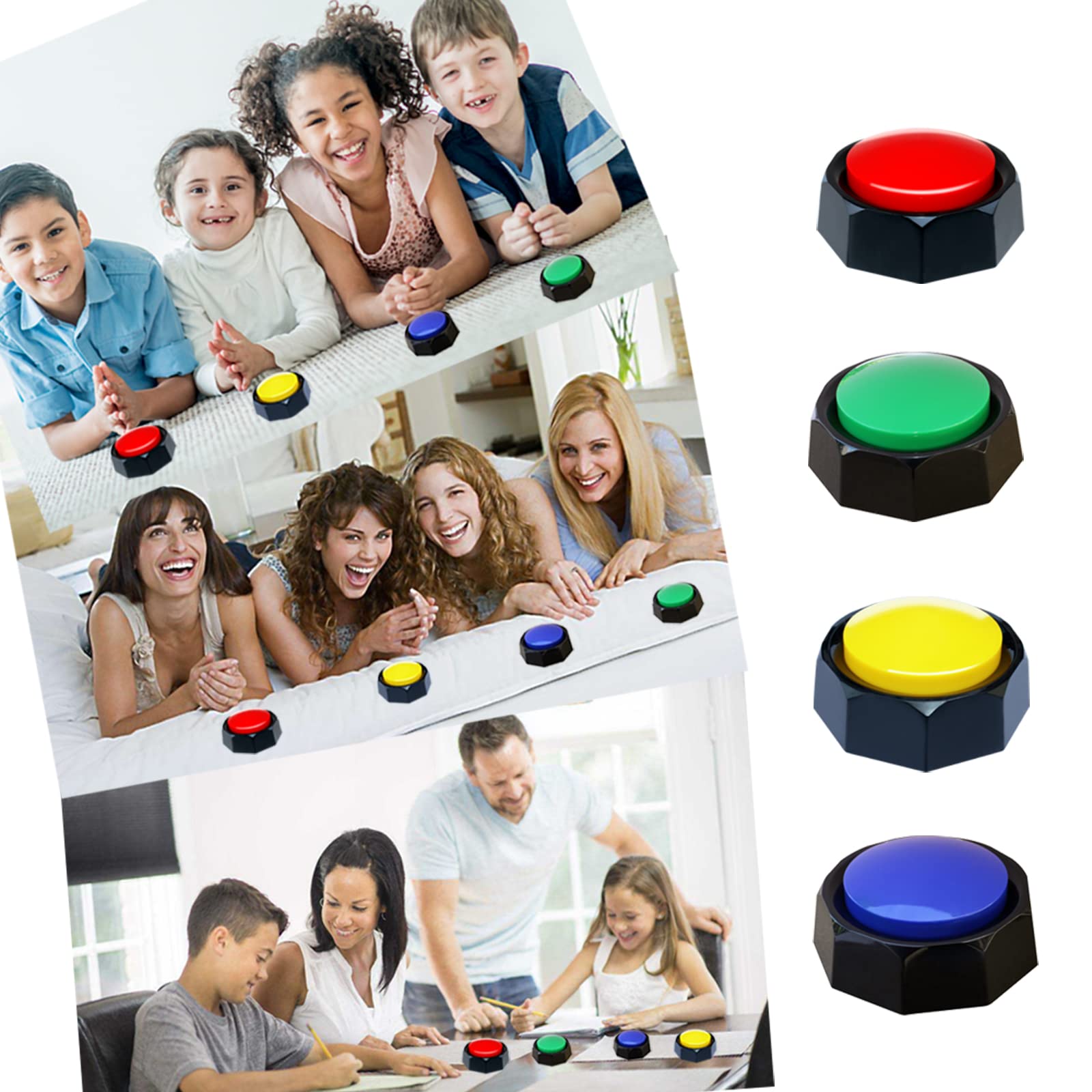Botones grabables, botones de perro para comunicación, actualización de grabación de 30 segundos, paquete de 4 zumbadores de colores, fácil de usar, seguridad del material. (pilas en el