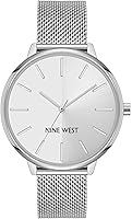 Nine West Women's Mesh Bracelet Watch - 40mm Silver-Tone Adjustable Metal Band, Split Dial Quartz