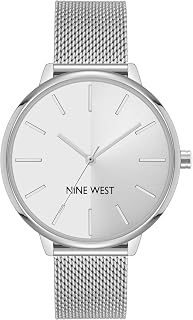 Nine West Women's Mesh Bracelet Watch - 40mm Silver-Tone Adjustable Metal Band, Split Dial Quartz