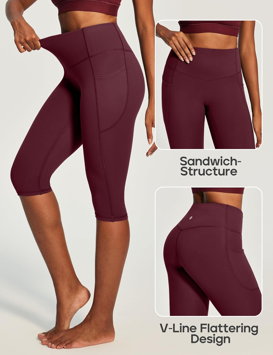 Heathyoga Capri Leggings with Pockets for Women Tummy Control Knee Length Leggings Yoga Pants Women Capri Pants Workout - Image 4