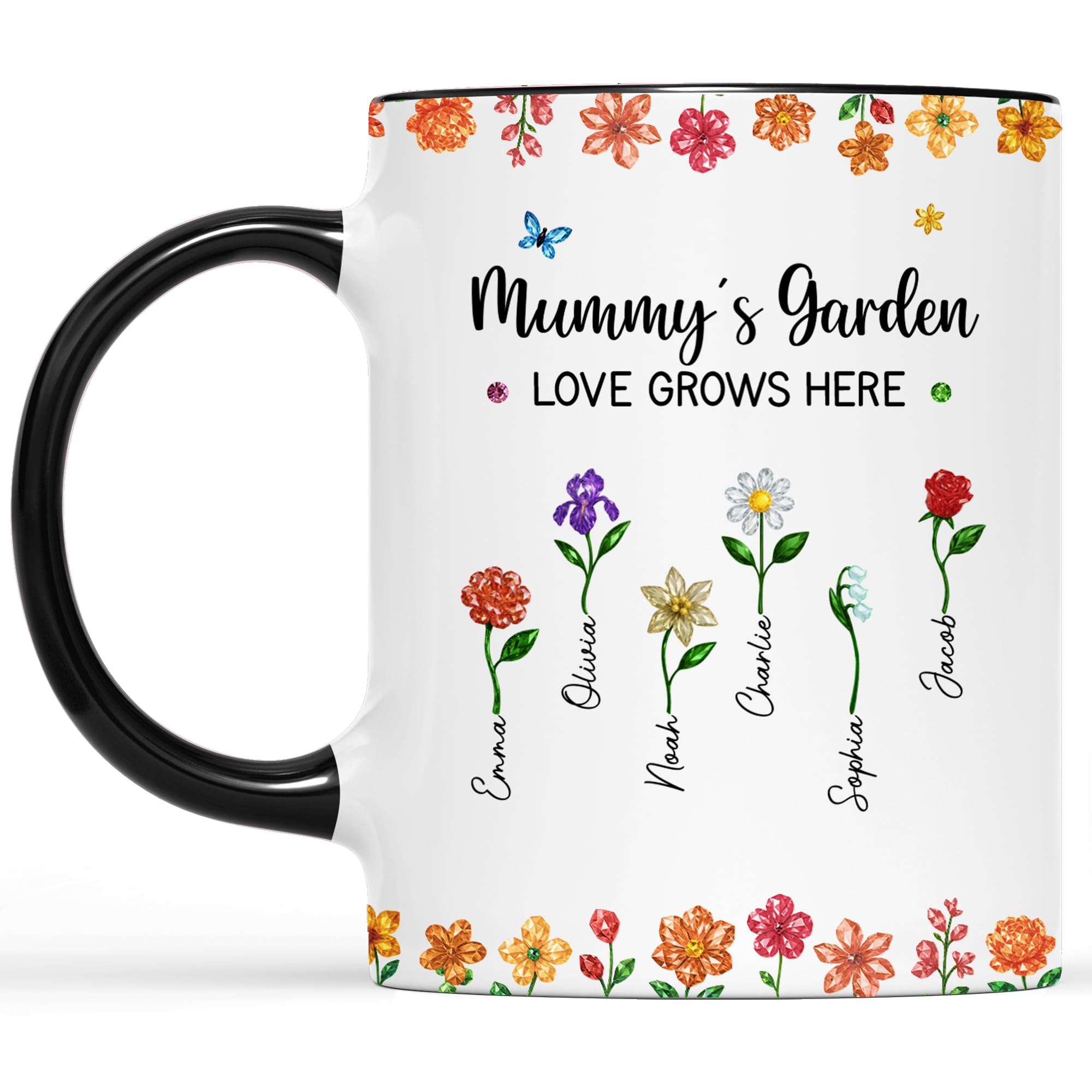Personal Chic Custom Mug Name - Granny's Garden Love Grows Here - Personalised Mum Gifts, Grandma Gift, Mummy Mug, Grandma Cup, Personalised Mum Mugs, Granny Mugs (6 Kids)