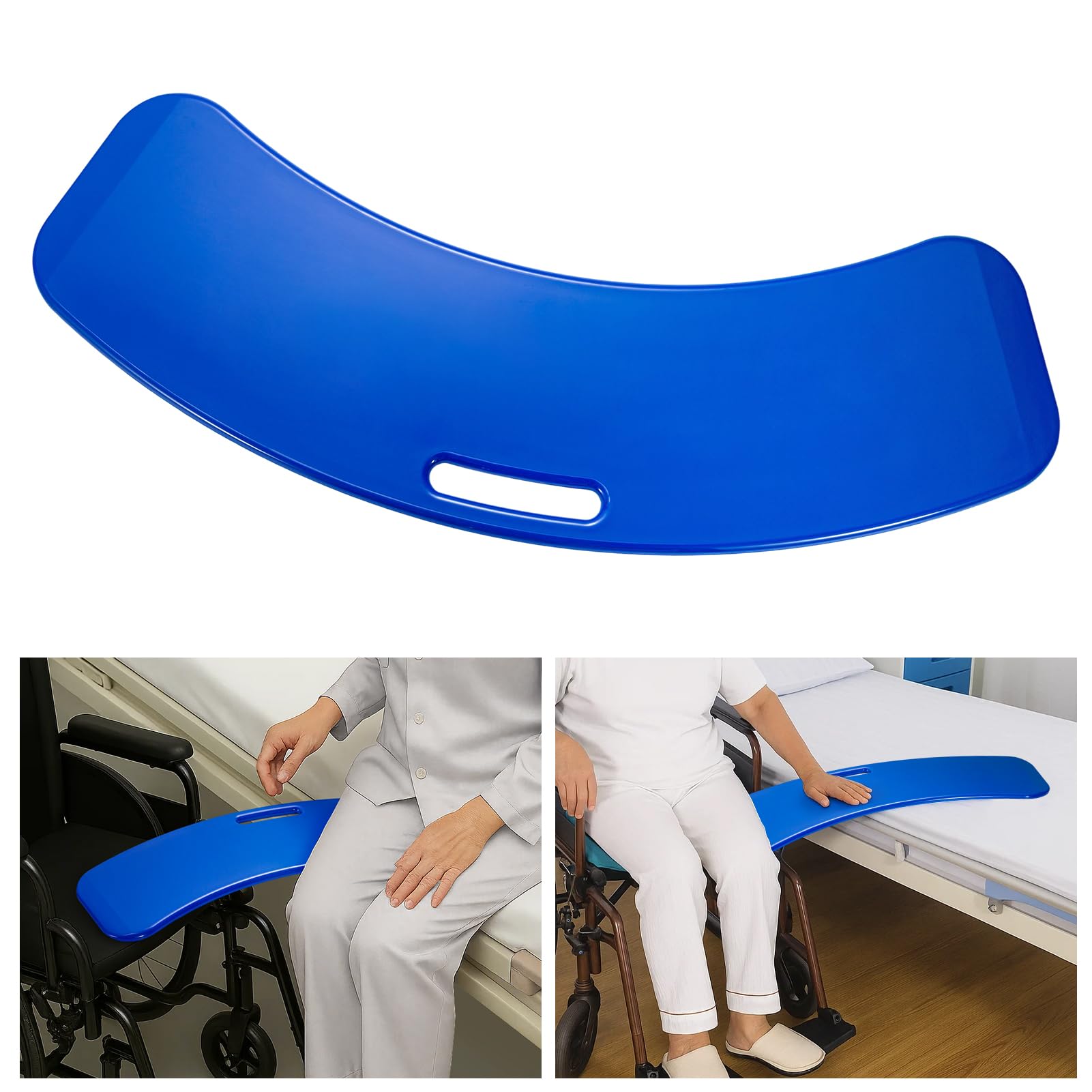 Transferbrett für Rollstuhlfahrer – Rutschfestes Gleitbrett aus Hochfestem Kunststoff, Patienten-Transferhilfe zum sicheren Umsetzen zwischen Rollstuhl, Bett, Toilette und Auto (Blau)