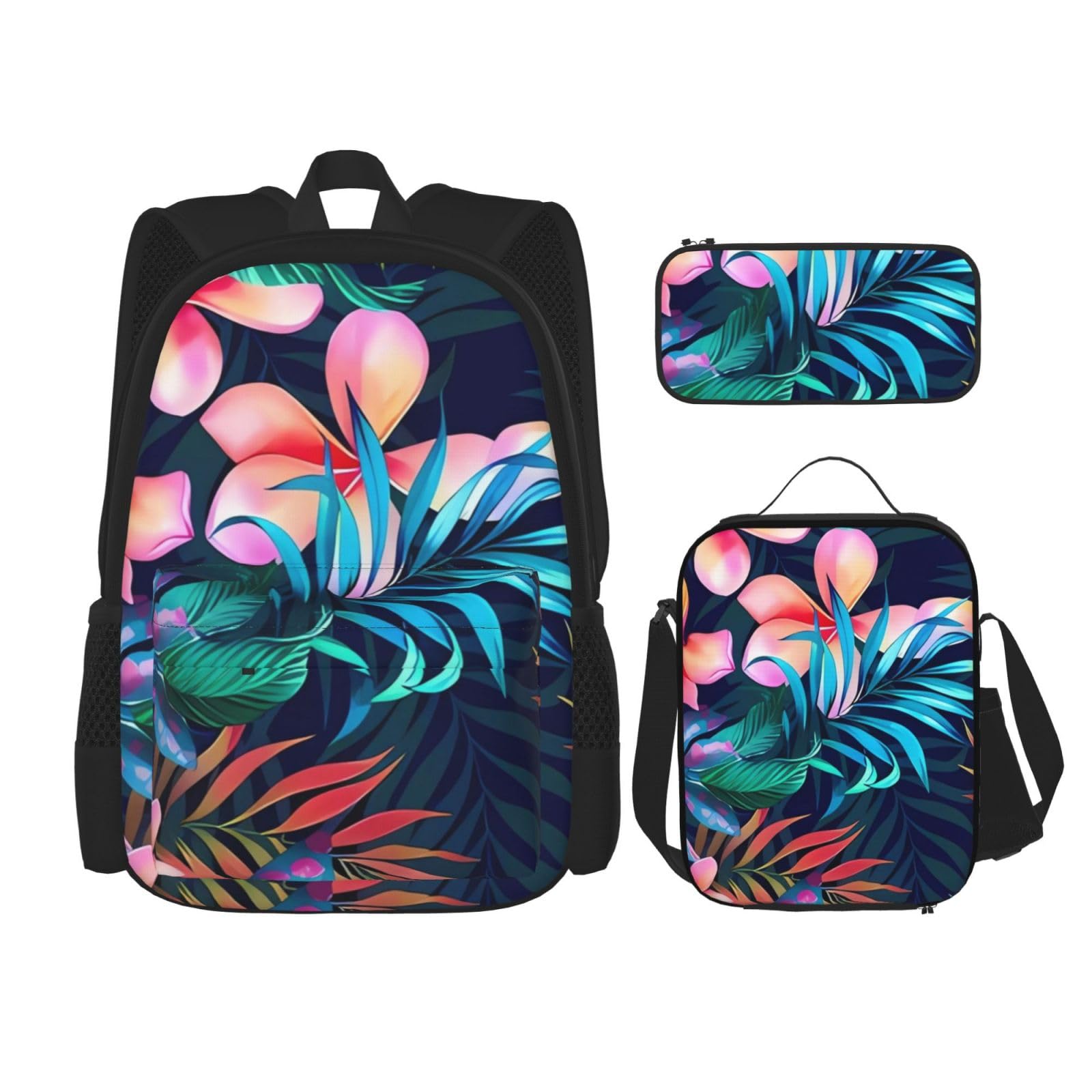 Rexmore 3-teiliges Mädchen-Rucksack-Set Mit Lunchbox & Federmäppchen - Blumendruck
