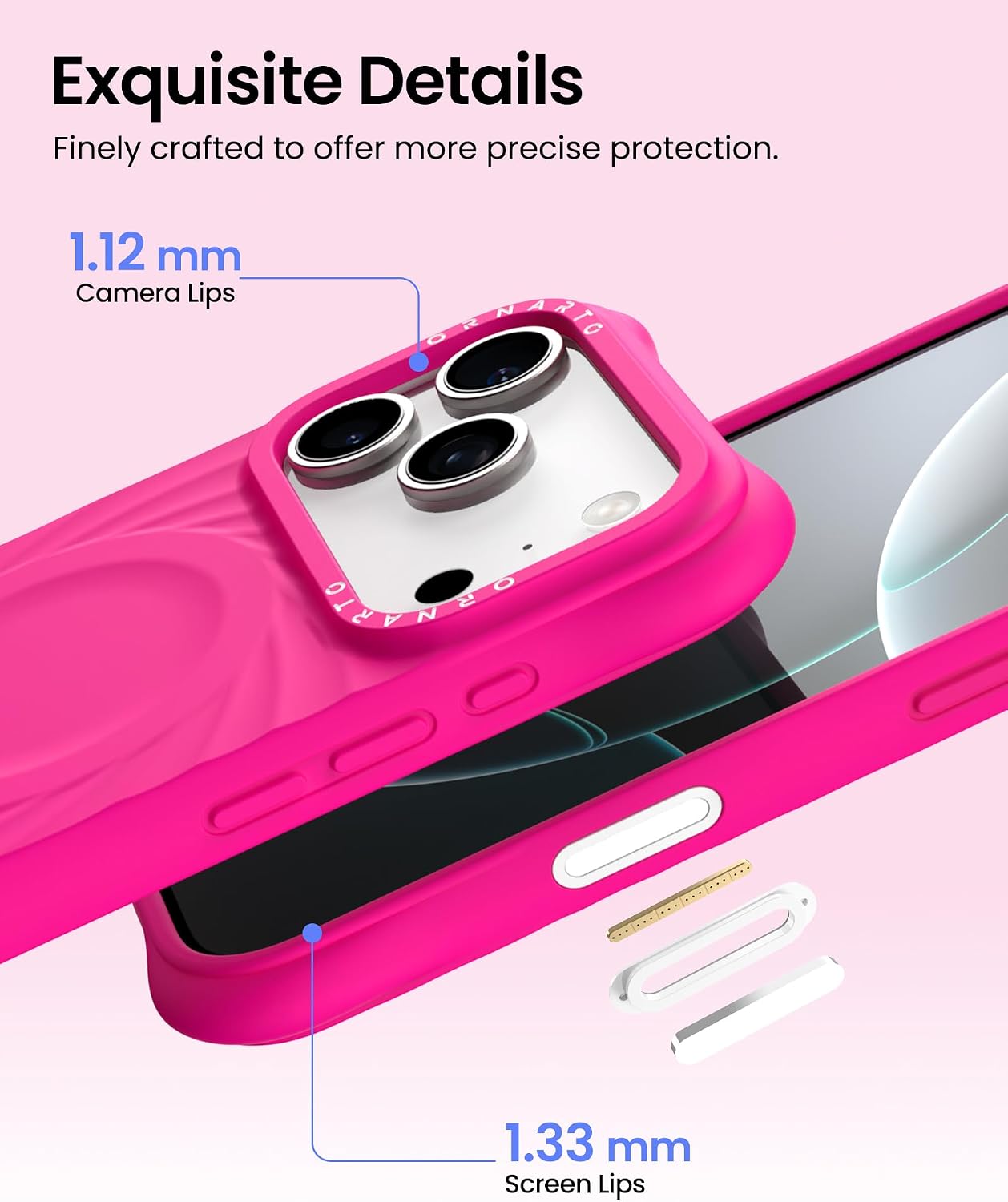 ORNARTO Vortuxe for iPhone 17 Pro Max Case 6.9" | 2X MIL-STD Protection | Camera Button Control | Compatible with MagSafe | Sleek Aesthetic Liquid Silicone Phone Cover | Hot Pink