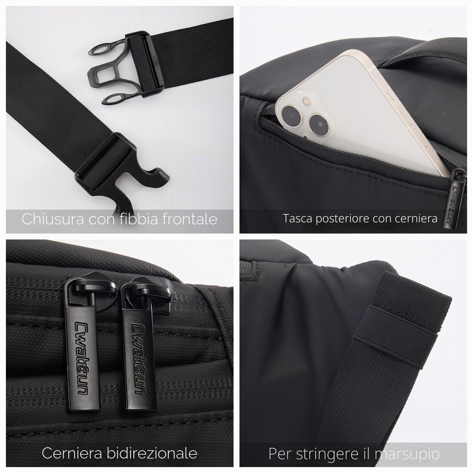 Cwatcun Borsa per Fotocamera Impermeabile da Cintura, Borsa Quotidiana a Tracolla per Canon, Nikon, Sony, Fuji DSLR/SLR, Obiettivo - Nero