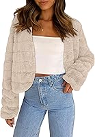 COCCKO Women's 2025 Shaggy Faux Fur Cropped Jacket - Fluffy Fleece Long Sleeve Warm Fall Winter Coat