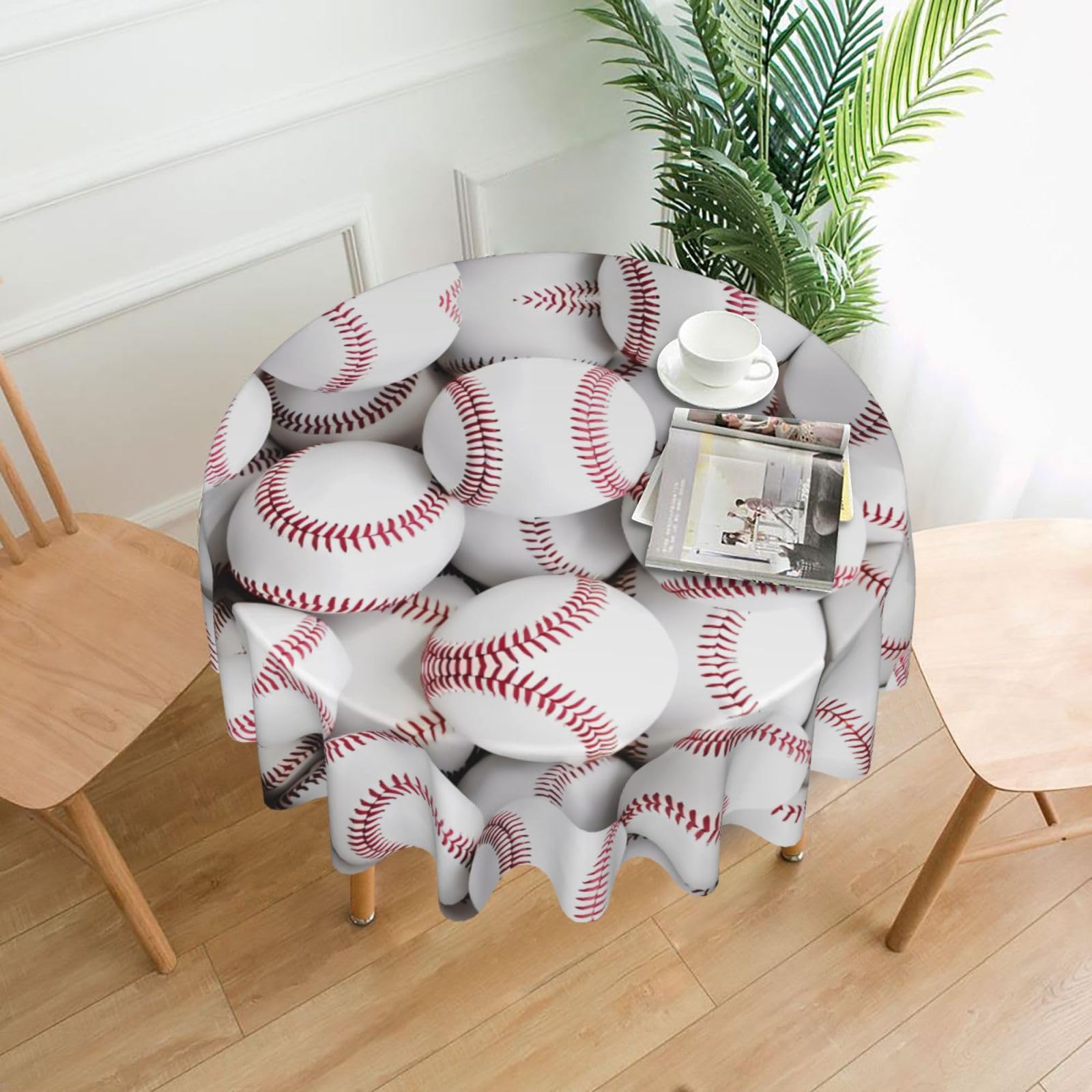 HJFCZH Baseball Prints Round Decorative Tablecloth 60in - High-Grade Polyester Throw for Dinners, Weddings & Everyday Use
